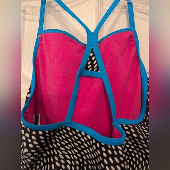 Speedo Pink Blue Yellow Thin Strap One Piece Swimsuit Girls Size 14 Raceback - Picture 6 of 9